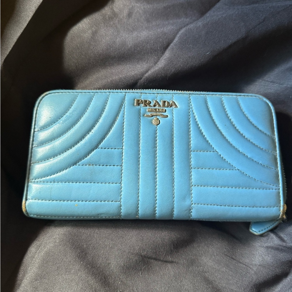 Prada Light Blue Quilted Wallet